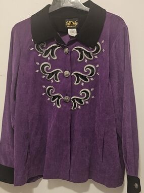 Bob Mackie Purple Suede Embroidered Button-Front Jacket